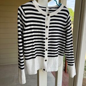 Black and White Striped Cardigan